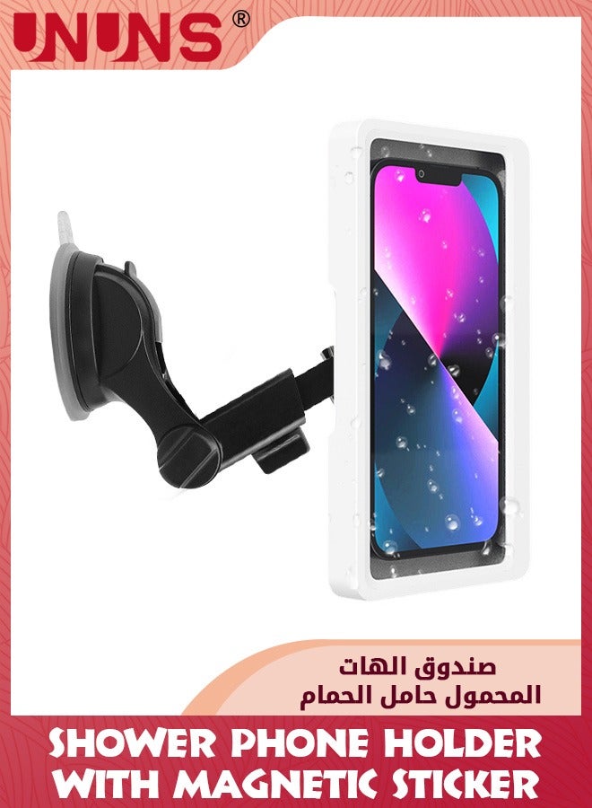 UNUNS Shower Phone Holder With Waterproof Sound Diaphragm,Multi-Directional Dual 360° Rotating Suction Cup Phone Mount Stand For Bathroom/Kitchen/Shower,Compatible 4-7"All Phones,Good For TikTok - Image 1