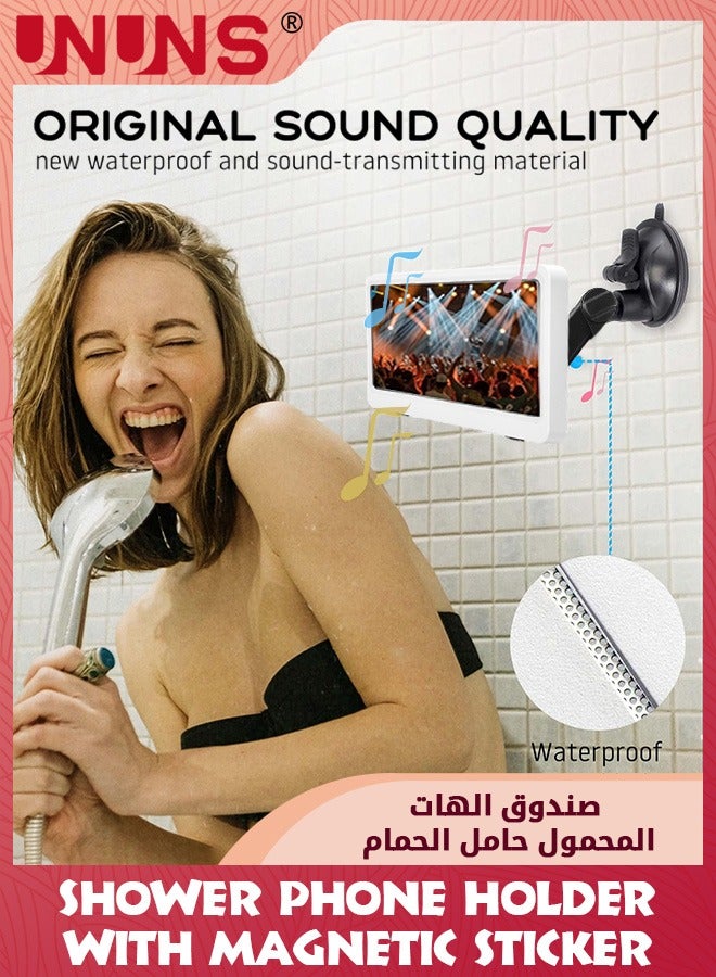 UNUNS Shower Phone Holder With Waterproof Sound Diaphragm,Multi-Directional Dual 360° Rotating Suction Cup Phone Mount Stand For Bathroom/Kitchen/Shower,Compatible 4-7"All Phones,Good For TikTok - Image 2