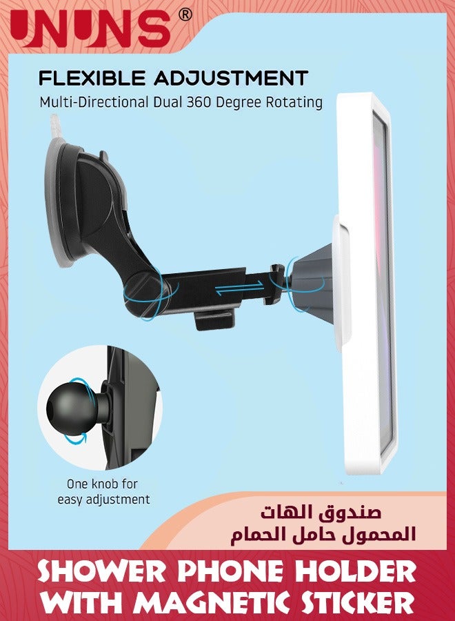 UNUNS Shower Phone Holder With Waterproof Sound Diaphragm,Multi-Directional Dual 360° Rotating Suction Cup Phone Mount Stand For Bathroom/Kitchen/Shower,Compatible 4-7"All Phones,Good For TikTok - Image 4