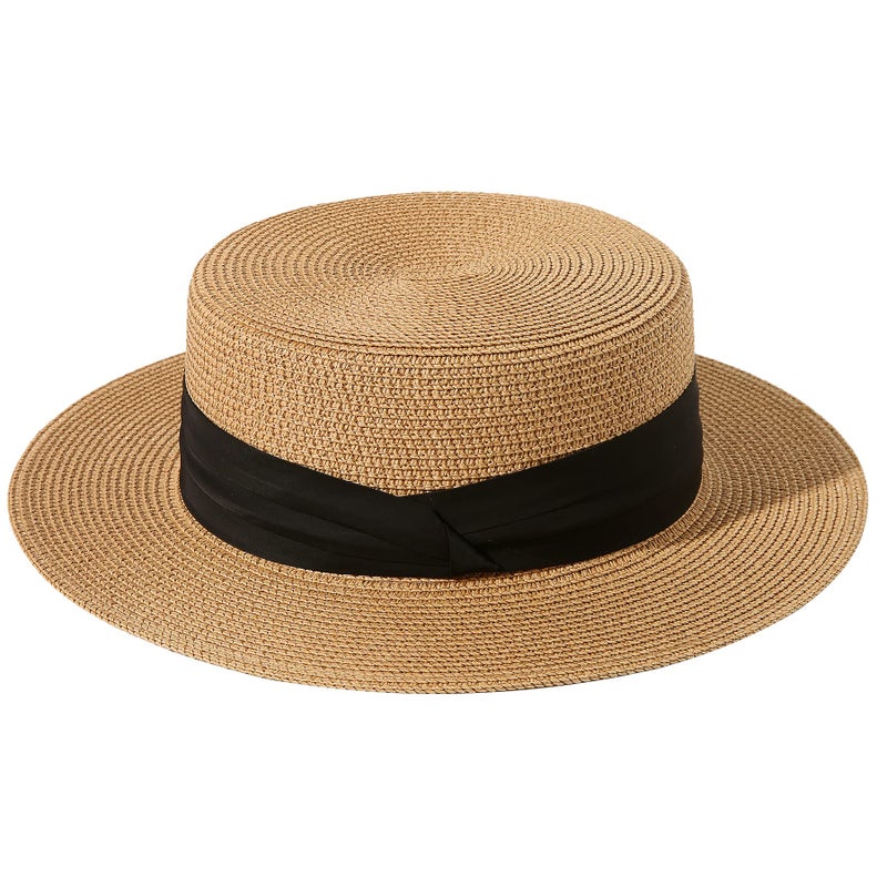 Lanzom Sun Hats for Women Wide Brim Straw Boater Hat Foldable Packable Beach Hat for Summer (Khaki, Medium) - Image 2