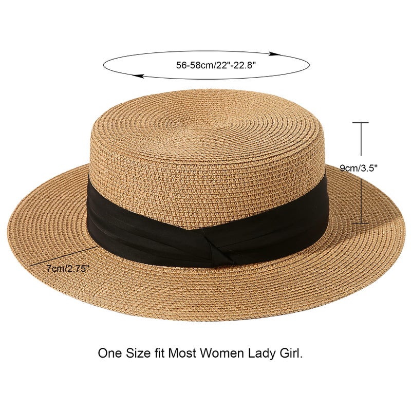 Lanzom Sun Hats for Women Wide Brim Straw Boater Hat Foldable Packable Beach Hat for Summer (Khaki, Medium) - Image 3
