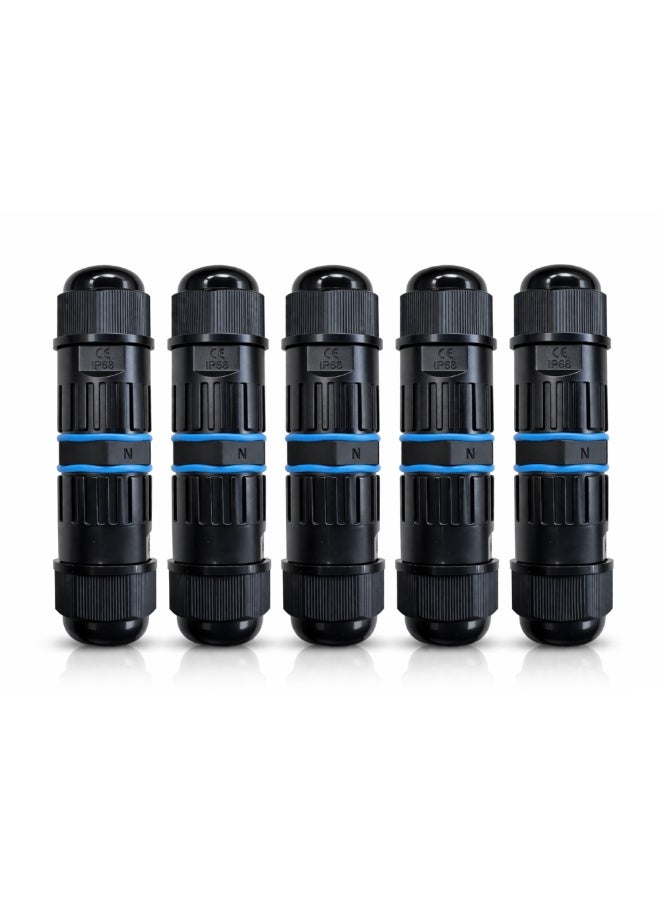 CZEN ELECTRIC IP68 Waterproof Inline Connector M16 (0.5–1.5 mm²), 3-Core 3-Pole Cable Connector, Cable OD 4–8 mm, Weatherproof Cable Joint for Outdoor, Solar, Garden, LED & Underground Wiring (Pack of 5) - Image 1