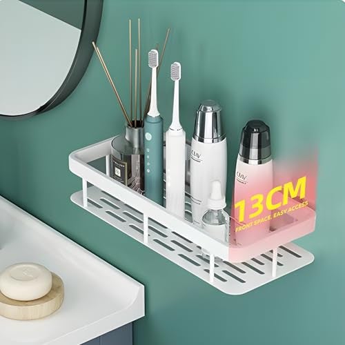 MIORAH Self Adhesive Bathroom Shelf, Rustproof Aluminium Wall Organizer Rack, No Drill Shower Storage White Pack of 2 - Image 5