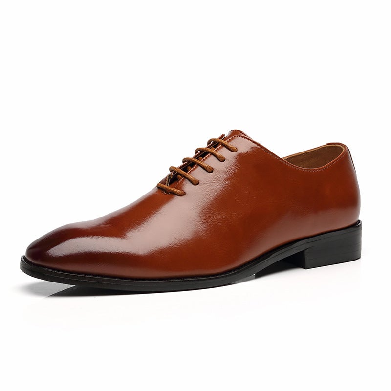Cross-border foreign trade leather shoes British style business formal leather shoes men's lace-up large size leather shoes Wenzhou factory direct sales on behalf of yellow 46 - Image 1