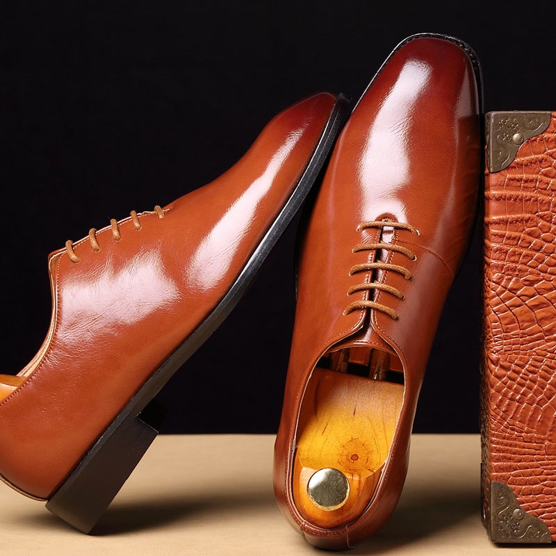 Cross-border foreign trade leather shoes British style business formal leather shoes men's lace-up large size leather shoes Wenzhou factory direct sales on behalf of yellow 46 - Image 2