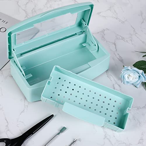 Gusnilo Barbicide Disinfectant Box Nail Art Tools Sanitizing Tray Disinfectant Container Nail Tool Sterilizer Box Plastic Clean Sterilizer Box Storage Organizer for Nail Manicure Tool (Light Green) - Image 3