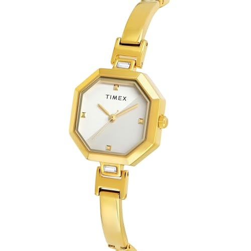 TIMEX Analog Watch for Women with Silver Tone Octagonal Dial & Gold Brass Bracelet Band Water Resistant Women's Wrist Watches - TWEL195SMU01 - Image 3