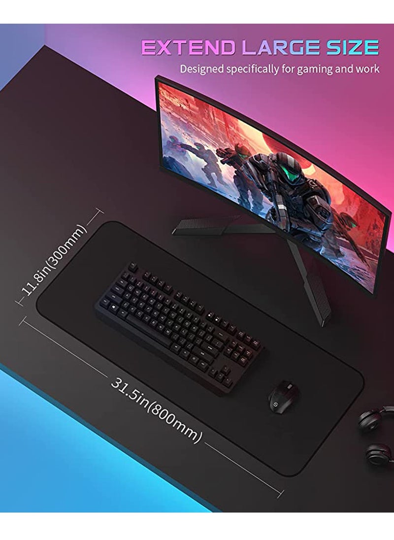KASTWAVE - Gaming Mouse Pad, Extended Large Mousepad with Superior Micro-Weave Cloth, Waterproof Keyboard Pad with Stitched Edges, Non-Slip Base, 31.5 x 11.8 inch, Black - Image 1