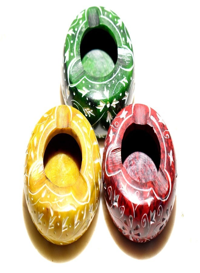 MARBOGLASS India Marble Colorful (Red Green Yellow) Ashtray for Table and car use | Suitable for Home, Office | Bar& Resturent (Set of 3) 3.5 inch Round - Image 1