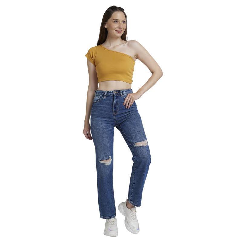 Spykar Women Mid Blue Cotton Straight Fit Regular Length Low Distressed Jeans -(Bella) - Image 2