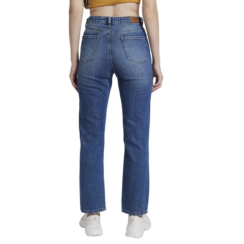 Spykar Women Mid Blue Cotton Straight Fit Regular Length Low Distressed Jeans -(Bella) - Image 3