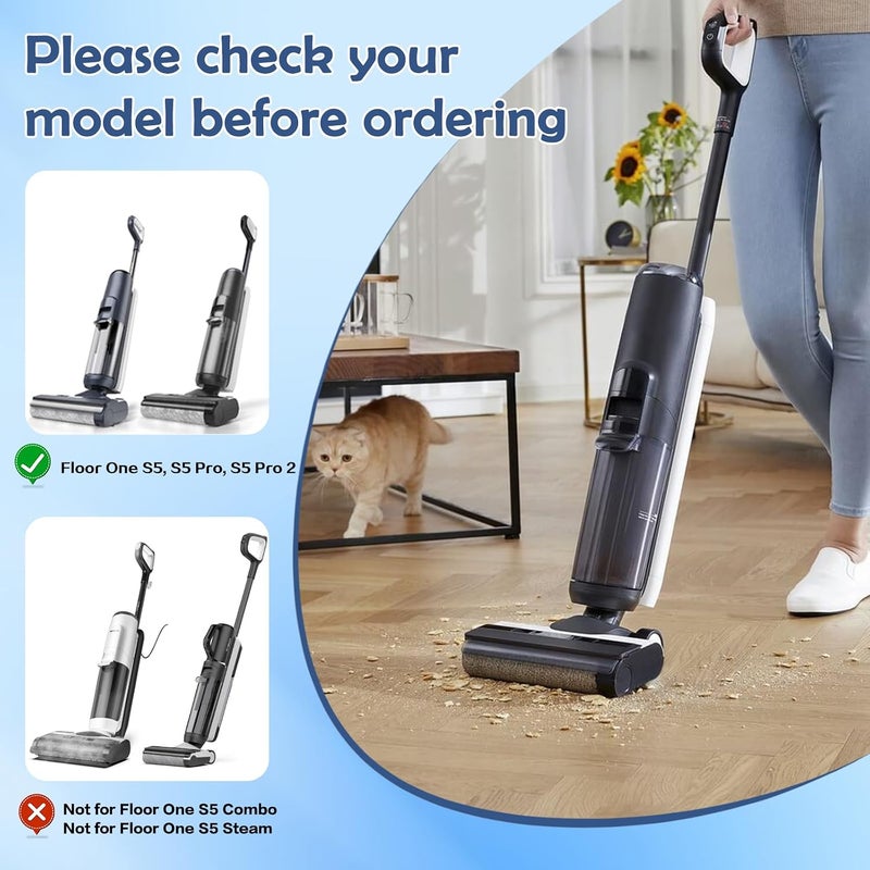 مجموعة ملحقات لـ Tineco iFLOOR 5 Breeze مكنسة كهربائية للتنظيف الرطب والجاف قطع غيار بديلة 7 قطع ملحقات 3 فرش دوارة + 3 مرشحات HEPA + 1 فرشاة تنظيف - Image 3