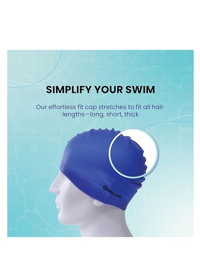 ENDLESS  Comfortable Silicon Swimming Cap with Ergonomic Ear Pockets | Fully Elastic Waterproof Cap for Long and Short Hair with Thicker Edge | For Women and Men  - Image 3