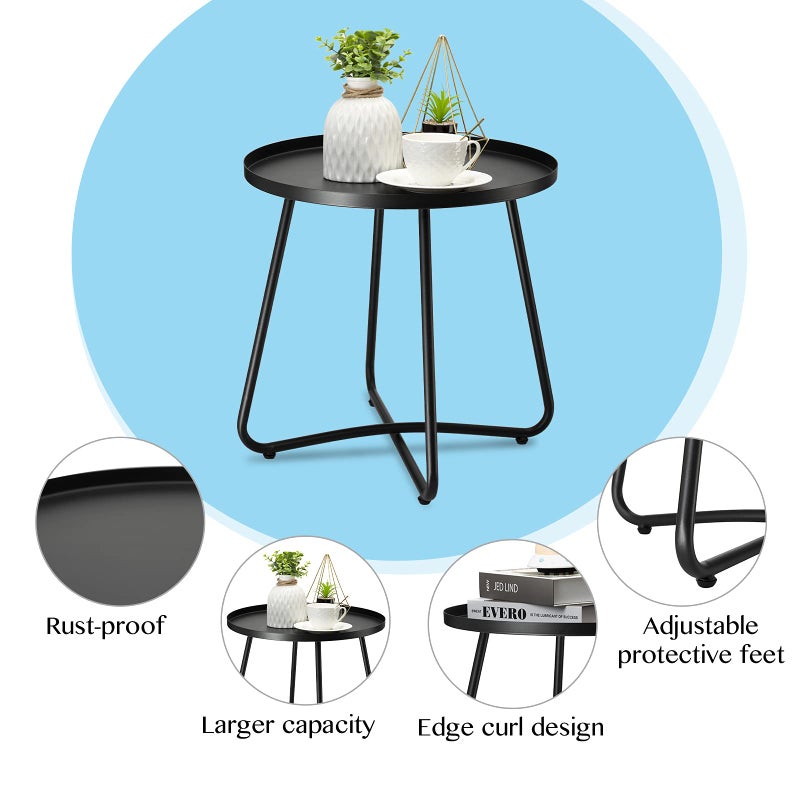 danpinera Outdoor Side Tables, Weather Resistant Steel, Small Round End Table for Patio Yard Balcony Garden Bedside Black - Image 4