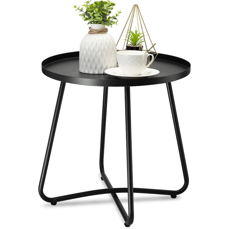 danpinera Outdoor Side Tables, Weather Resistant Steel, Small Round End Table for Patio Yard Balcony Garden Bedside Black - Image 1