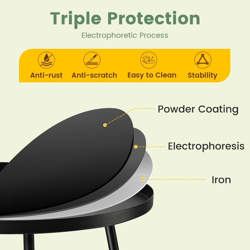 danpinera Outdoor Side Tables, Weather Resistant Steel, Small Round End Table for Patio Yard Balcony Garden Bedside Black - Image 2