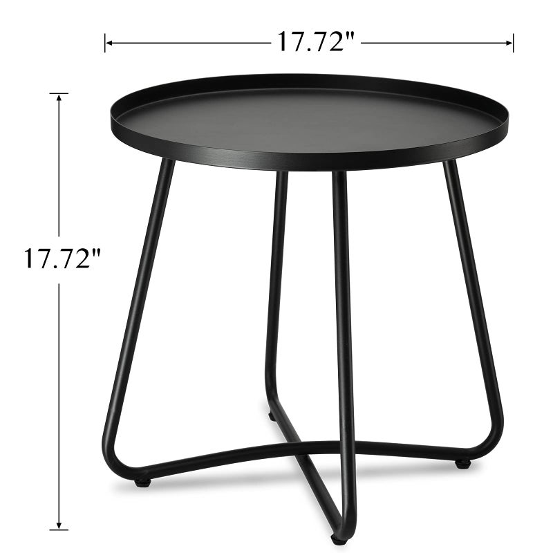 danpinera Outdoor Side Tables, Weather Resistant Steel, Small Round End Table for Patio Yard Balcony Garden Bedside Black - Image 3