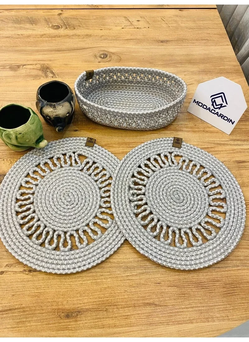 BDZ Deri BDZ Leather Jute Wicker American Service Plate and Basket 3 Pieces