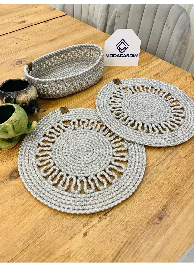 BDZ Deri BDZ Leather Jute Wicker American Service Plate and Basket 3 Pieces