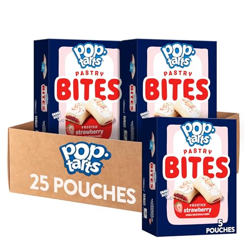 Pop Tarts PopTarts Baked Pastry Bites Kids Snacks School Lunch Frosted Strawberry 5 Boxes 25 Pouches - Image 1