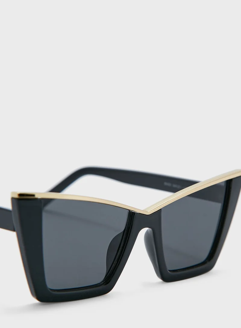 ELLA Metallic Trim Detail Cateye  Sunglasses