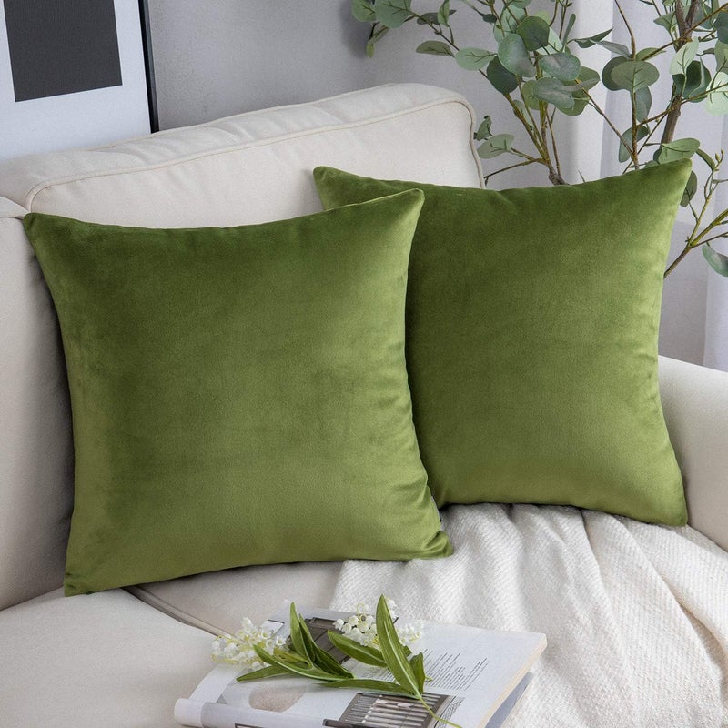 Phantoscope Pack of 2 Velvet Decorative Throw Decorative Pillow Cover Soft Solid Square Cushion Case for Couch Green 26 x 26 inches 65 x 65 cm