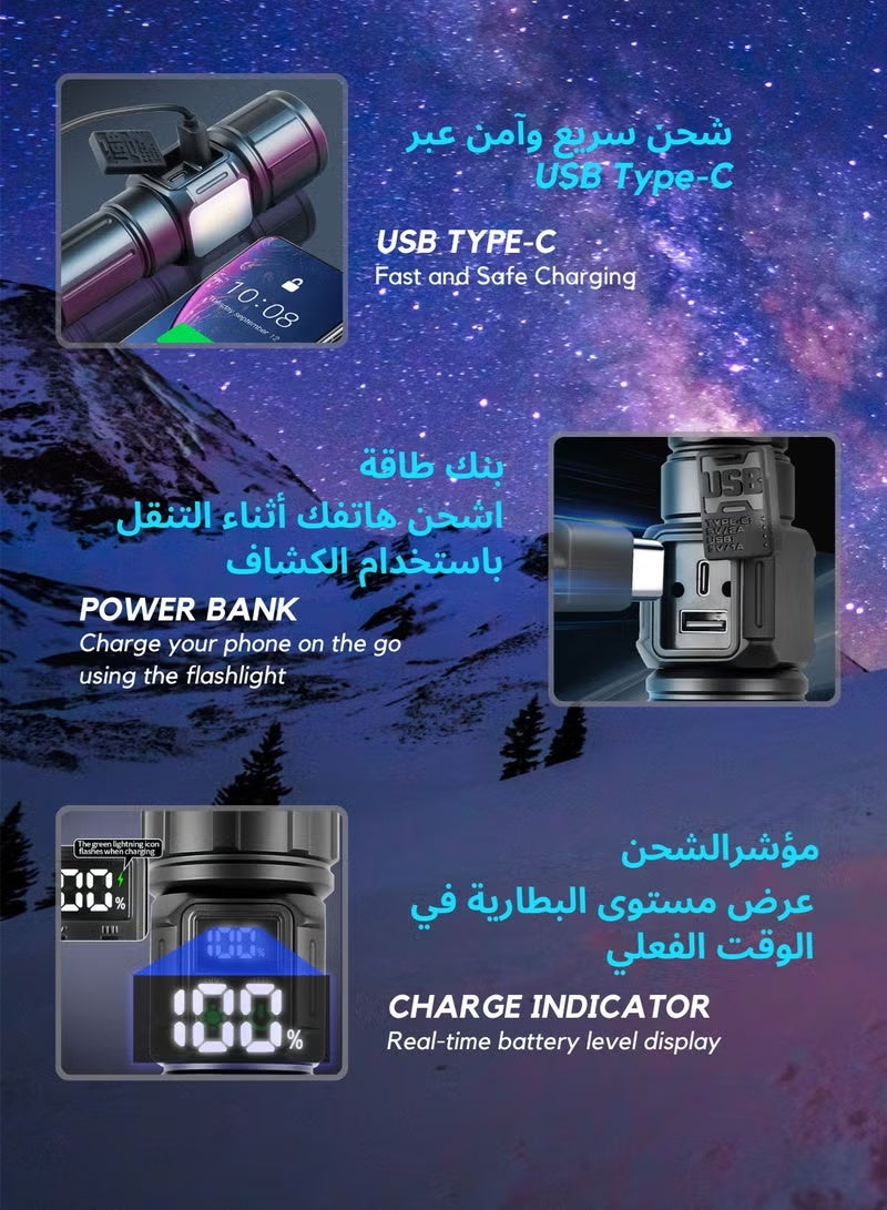 التخييم يدوي । النموذج 9 Gao Liuming مصباح يدوي الهجـوم للماء । ٥٠٠, ١ متر يمكن التكبير 30W التخييم التفريغ مرتفع الكثافة كبديل لشحن قطع الغيار । 5000mAh يمكن، يمكن استخدام । عقد ساعة قائد القاعدة مغناطيسية مصابيح الجانبية، وهناك حالات استخدام حالة - Image 2