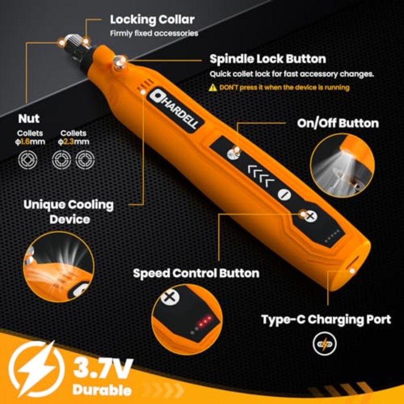 مجموعة أدوات دوارة صغيرة لاسلكية، 5 سرعات وشحن USB مع 69 ملحقًا، أداة دوارة كهربائية متعددة الأغراض 3.7 فولت للصنفرة والتلميع والحفر والحفر والحرف اليدوية - Image 2