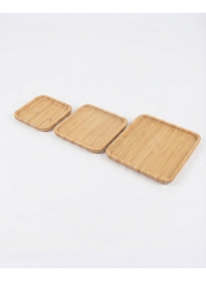 Natural Bamboo Square Serving Tray Set - 3 Pieces - Image 1