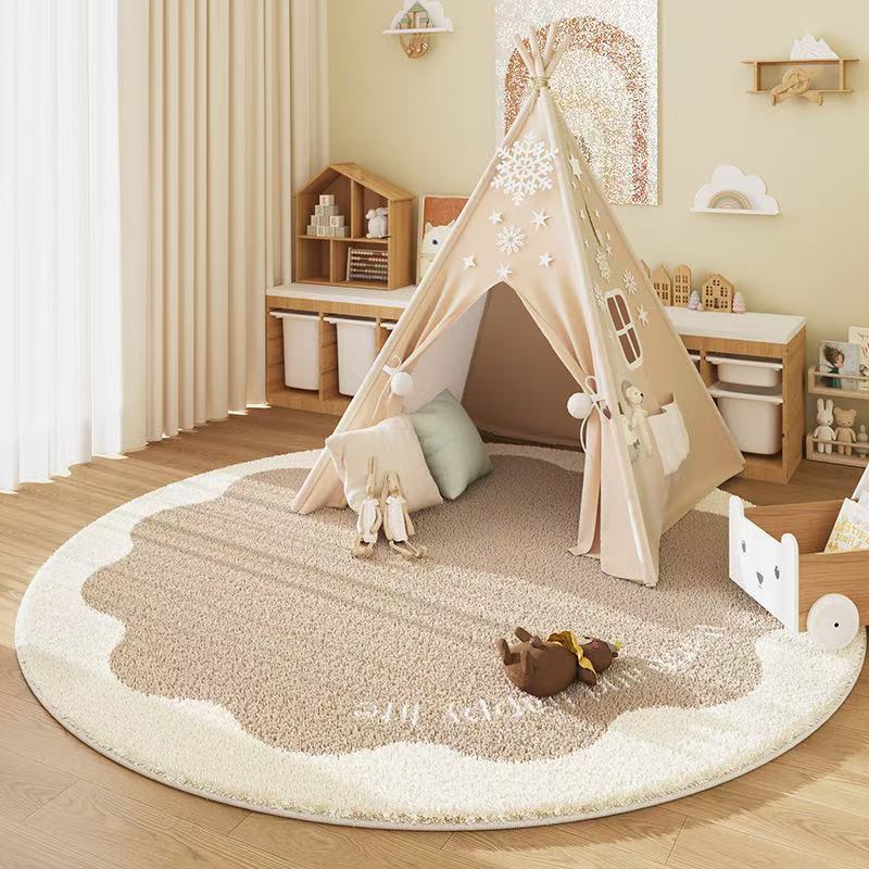 Cream Faux Cashmere Round Rug for Living Room Bedroom Entryway - Large Area Floor Mat