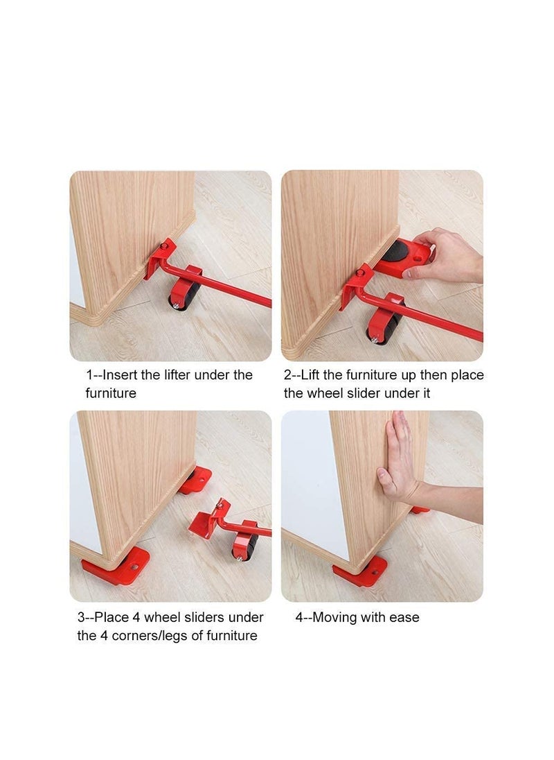 HRK HRK Heavy Furniture Lifter and Mover Tool Set, Roller Lifter Moving System with 4 Wheel Sliders Lifter Kit for Moving of Pry Bar Up to 150 Kg,Multi Color, Standard Size,Steel and PVC  - Image 2