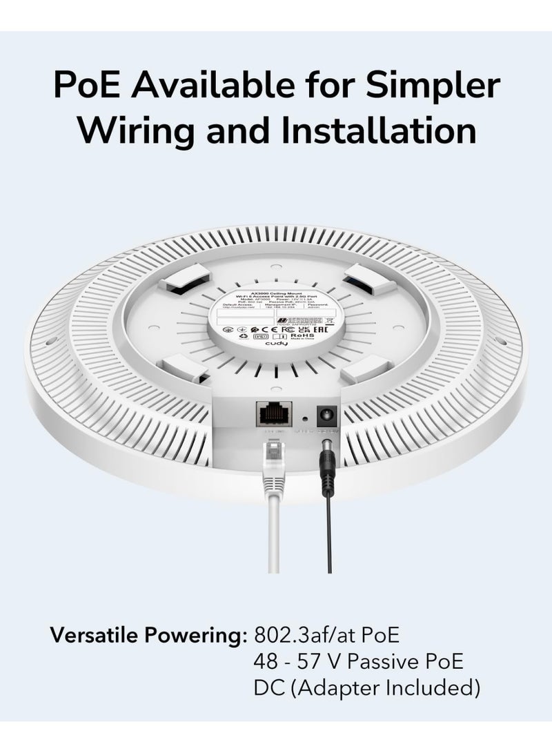 Cudy AX3000 2.5G WiFi 6 Wireless Access Point, 2.5Gbps RJ45, Business WiFi Solution w/Mesh Support, Seamless Roaming & MU-MIMO, PoE or DC Powered, 12V DC Power Adapter included, AP3000 - Image 4