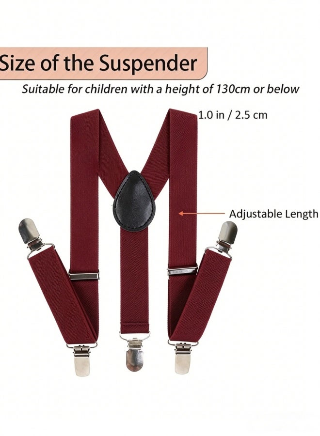 3 Pcs Kids Red Formal Accessory Kit,Adjustable Y-Back Suspenders Pre-Tied Bow Tie and Elastic Ring Necktie,Suit for Boys Girls Under 130 cm Wedding,Birthday,School Show,Graduation,Photoshoot,Formal Events - Image 5