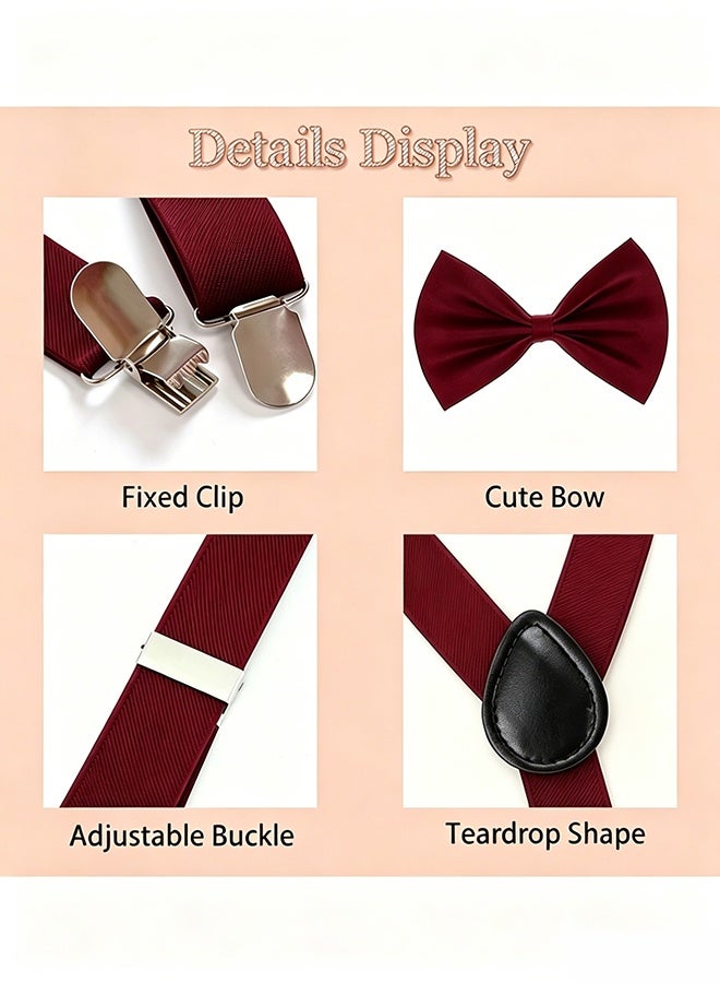 3 Pcs Kids Red Formal Accessory Kit,Adjustable Y-Back Suspenders Pre-Tied Bow Tie and Elastic Ring Necktie,Suit for Boys Girls Under 130 cm Wedding,Birthday,School Show,Graduation,Photoshoot,Formal Events - Image 4