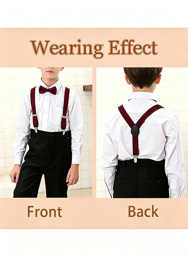 3 Pcs Kids Red Formal Accessory Kit,Adjustable Y-Back Suspenders Pre-Tied Bow Tie and Elastic Ring Necktie,Suit for Boys Girls Under 130 cm Wedding,Birthday,School Show,Graduation,Photoshoot,Formal Events - Image 3