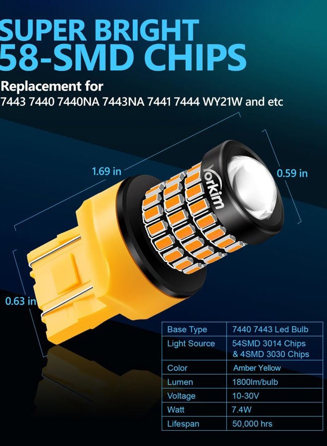 Yorkim 7440 Led Bulb Amber 7443 Led Bulb Amber, Ultra Bright T20 Led 7440a Led Bulb W21W Led Bulb Amber for Backup Reverse Light, Break Light, Tail Light, Turn Signal Light Pack of 2 - Amber - Image 4
