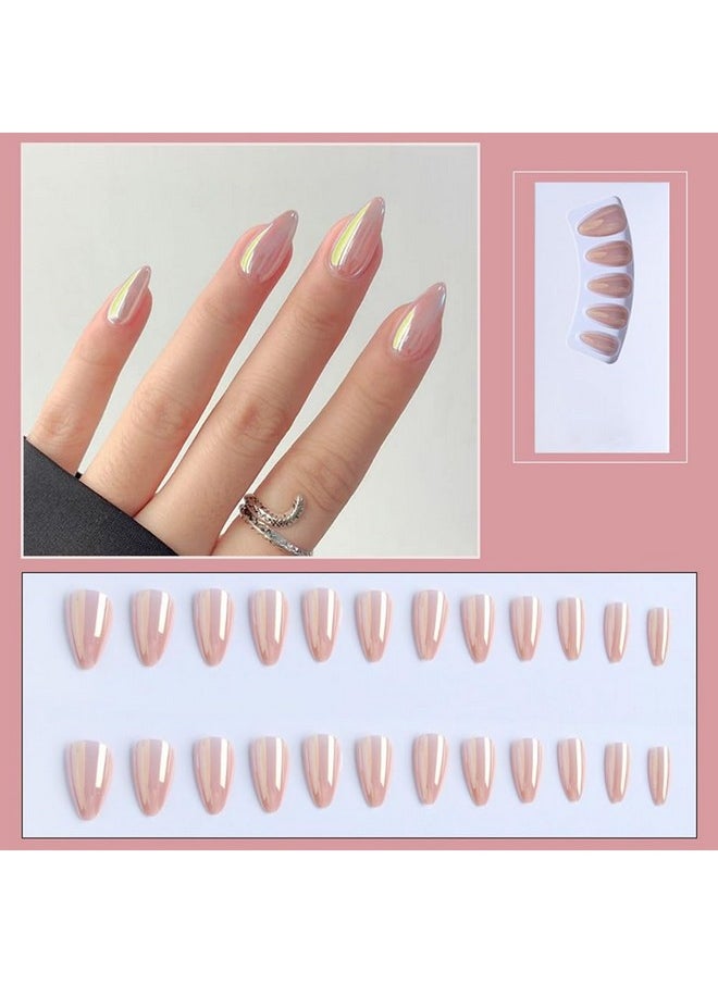 S.A.V.I S.A.V.I 24 pcs - Nude Almond False Nails, Chrome Effect, Medium Length, Easy-to-Apply Press on Nail Art  - Image 3