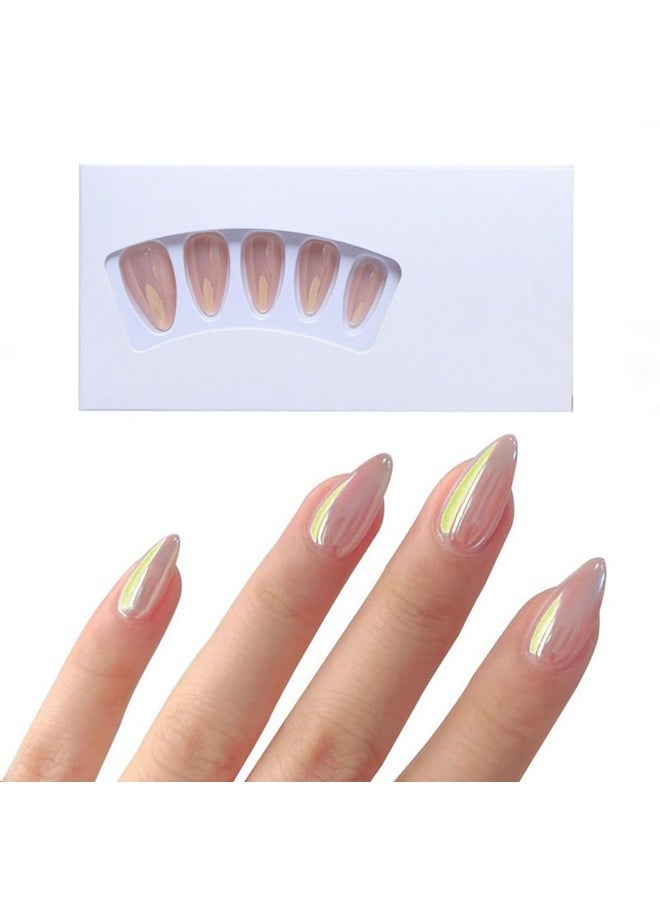 S.A.V.I S.A.V.I 24 pcs - Nude Almond False Nails, Chrome Effect, Medium Length, Easy-to-Apply Press on Nail Art  - Image 1