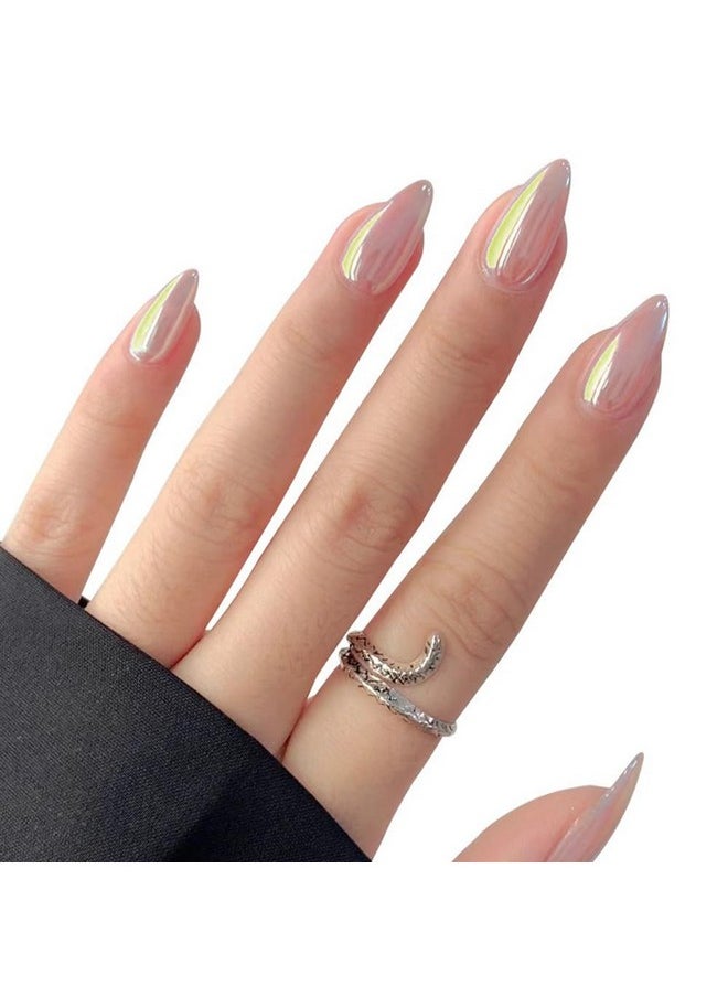 S.A.V.I S.A.V.I 24 pcs - Nude Almond False Nails, Chrome Effect, Medium Length, Easy-to-Apply Press on Nail Art  - Image 4
