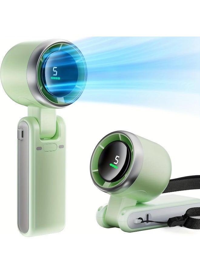 Portable Handheld Mini Turbine Fan, USB Rechargeable Travel Personal Fan, 5 Wind Speeds, 13550RPM Speed, Working Time Up to 10 Hours, Handheld/Neck/Desktop Fan 3-in-1 Foldable Silent Cooling Fan for Beach Vacation/Outdoor/Home/Office