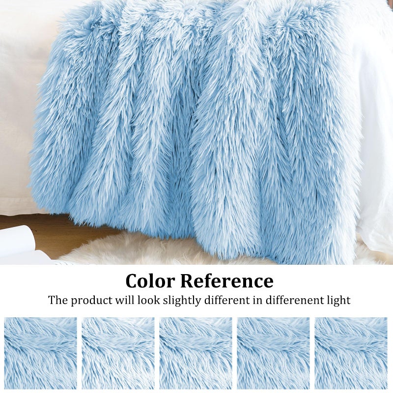 Joniyear Extra 2.8 "" Haw Long Hair Faux Fur Fur Throw بطانية 50 "× 60" "فاخرة ناعمة مزخرفة بطانية فروي غامضة للأريكة بطانيات أشعث من الأريكة لأريكة سرير لطيف لطيف للحيوانات الأليفة الأزرق - Image 2