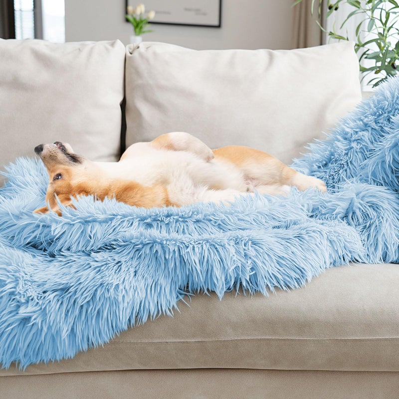 Joniyear Extra 2.8 "" Haw Long Hair Faux Fur Fur Throw بطانية 50 "× 60" "فاخرة ناعمة مزخرفة بطانية فروي غامضة للأريكة بطانيات أشعث من الأريكة لأريكة سرير لطيف لطيف للحيوانات الأليفة الأزرق - Image 5