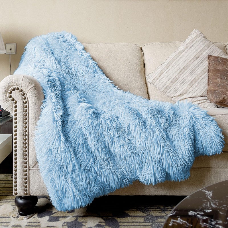 Joniyear Extra 2.8 "" Haw Long Hair Faux Fur Fur Throw بطانية 50 "× 60" "فاخرة ناعمة مزخرفة بطانية فروي غامضة للأريكة بطانيات أشعث من الأريكة لأريكة سرير لطيف لطيف للحيوانات الأليفة الأزرق - Image 1