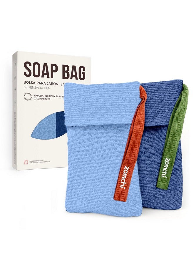 zomchi ZOMCHI 2 Pieces Soap Bags for Soap Bars with Different Roughness, Exfoliating Soap Saver Bags, Soap Pouch for Body Wash (Blue) - Image 1