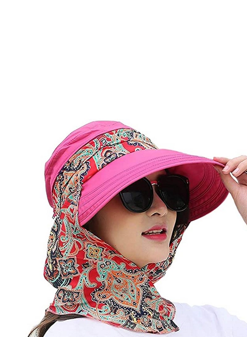 Women Wide Brim Sun Visor Hat with Detachable Neck Protector Scarf Anti-UV Summer Beach Hat  - Image 1