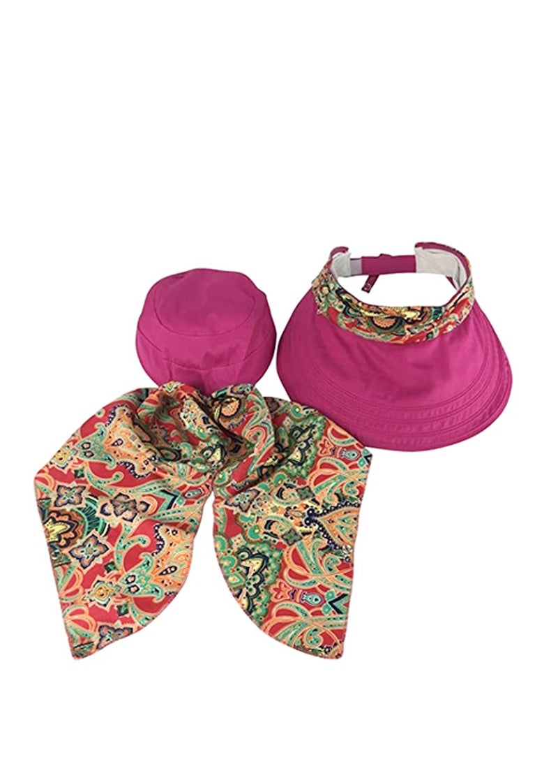 Women Wide Brim Sun Visor Hat with Detachable Neck Protector Scarf Anti-UV Summer Beach Hat  - Image 2