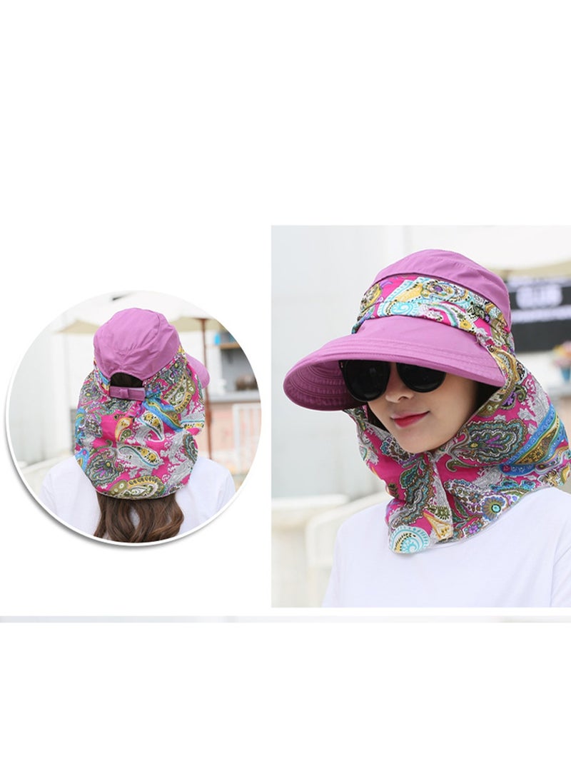 Women Wide Brim Sun Visor Hat with Detachable Neck Protector Scarf Anti-UV Summer Beach Hat  - Image 3