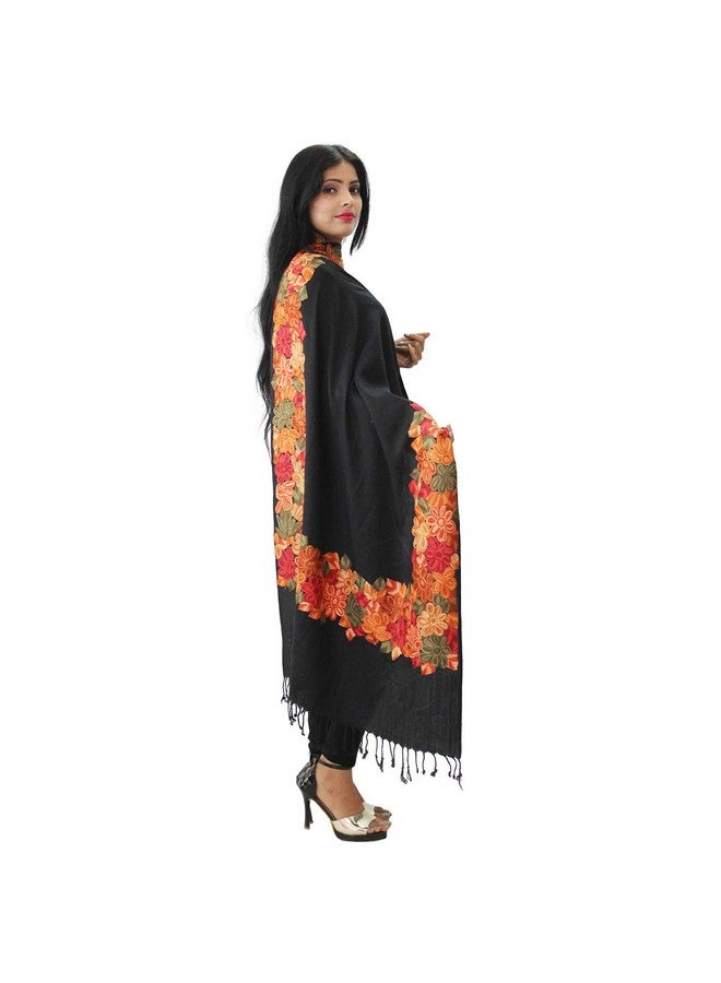 Matelco شال ماتيليكو النسائي الأسود من الصوف مع تطريز كشميري - Image 2