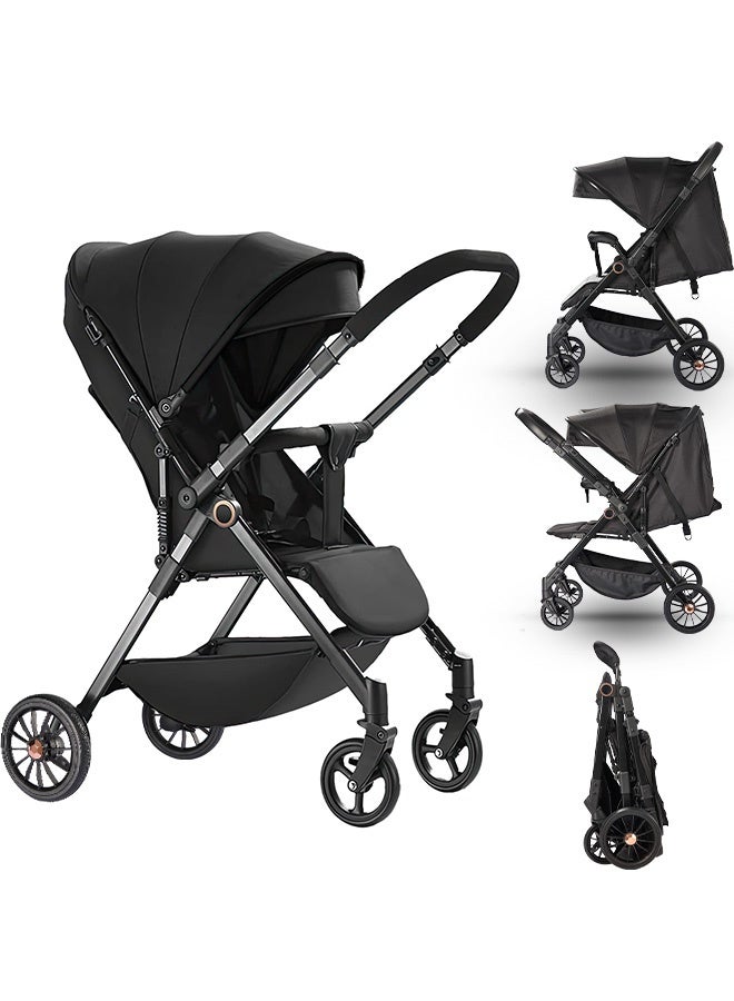 الأورلار عربة أطفال خفيفة الوزن ثنائية الاتجاه للسفر، طي بيد واحدة، مقعد أمامي وللأم، استلقاء 175° مناسب لعربة أطفال مواليد من 0 إلى 36 شهر، عجلات ممتصة للصدمات، مظلة كبيرة - Image 2