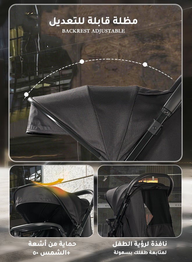 الأورلار عربة أطفال خفيفة الوزن ثنائية الاتجاه للسفر، طي بيد واحدة، مقعد أمامي وللأم، استلقاء 175° مناسب لعربة أطفال مواليد من 0 إلى 36 شهر، عجلات ممتصة للصدمات، مظلة كبيرة - Image 5